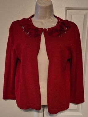 Covington Red Floral Appliqué Collar Cardigan